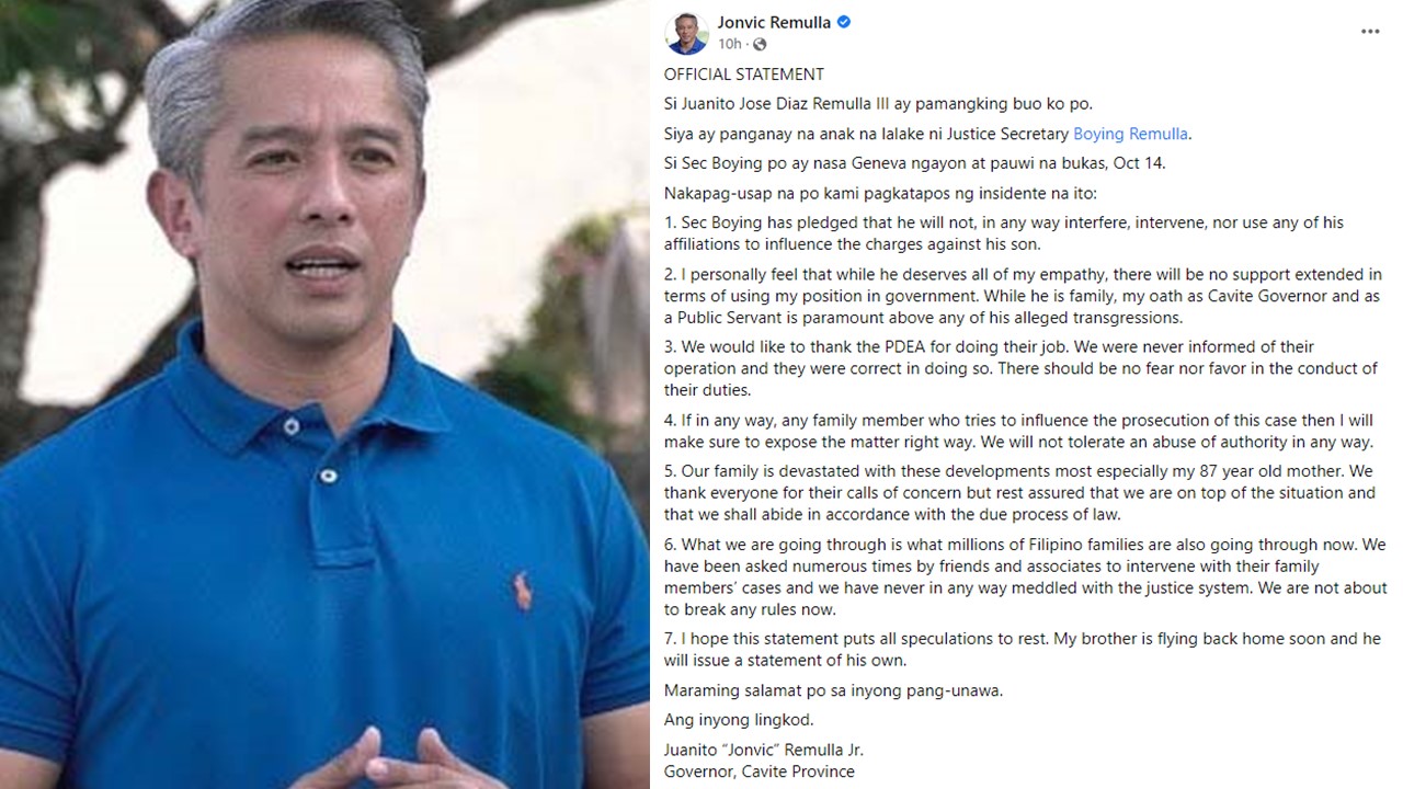 Cavite Governor Jonvic Remulla Hindi Makikialam Sa Kaso Ng Pamangkin