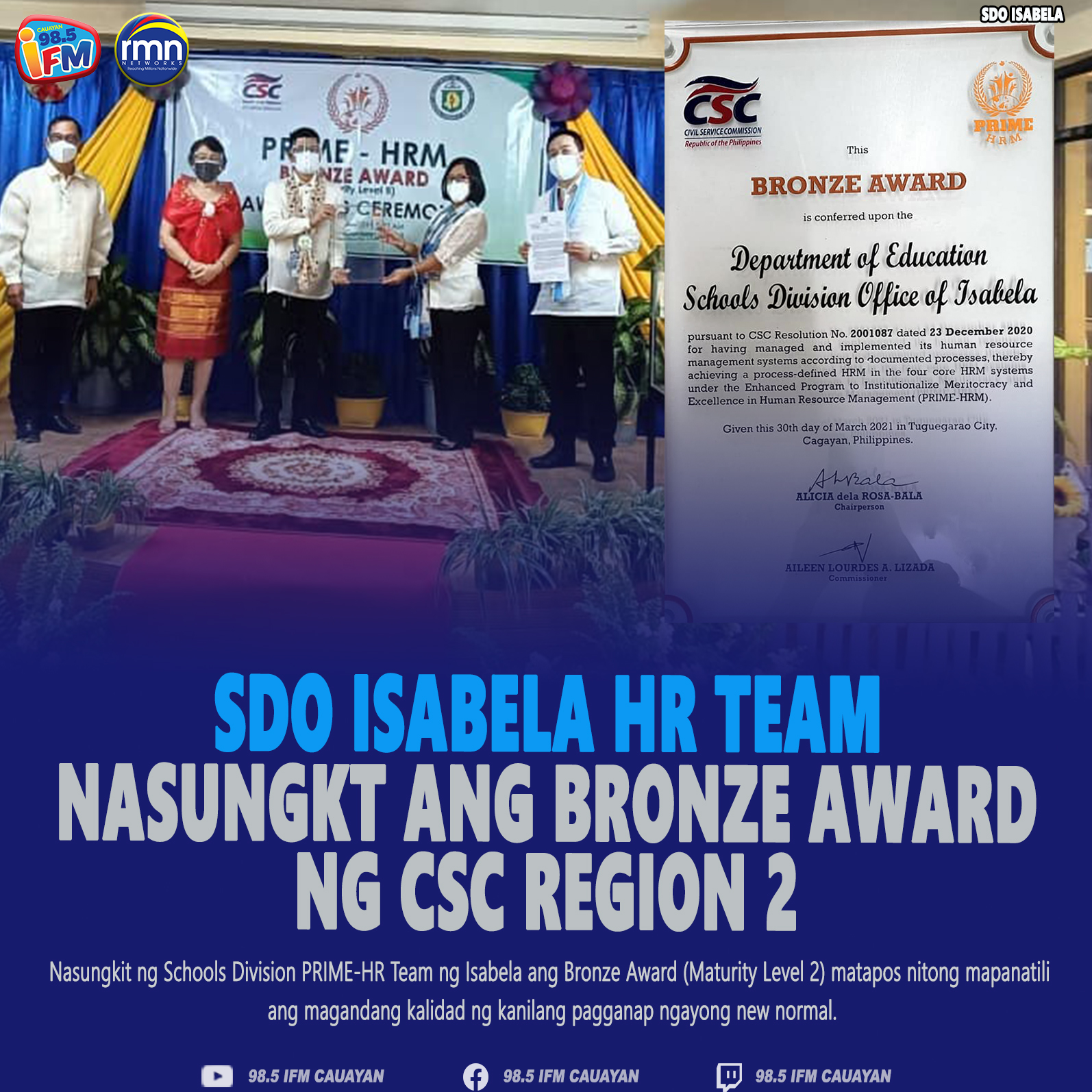 SDO Isabela HR Team, Nasungkit Ang Bronze Award Ng CSC Region 2 - RMN ...