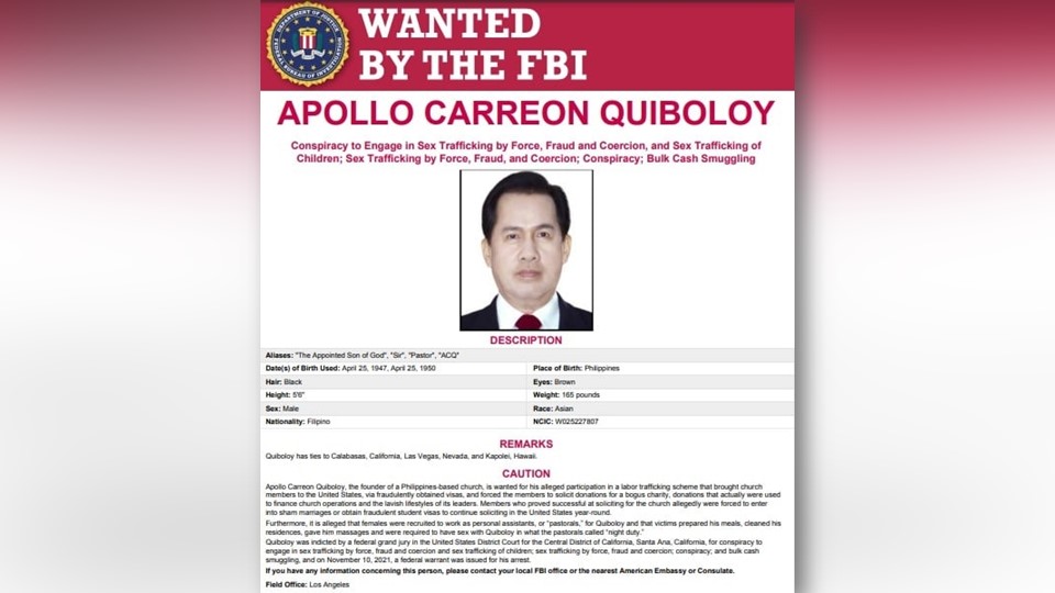 Pastor Apollo Quiboloy At Dalawang Iba Pa Isinama Na Us Fbi Sa Kanilang Wanted List Rmn Networks 