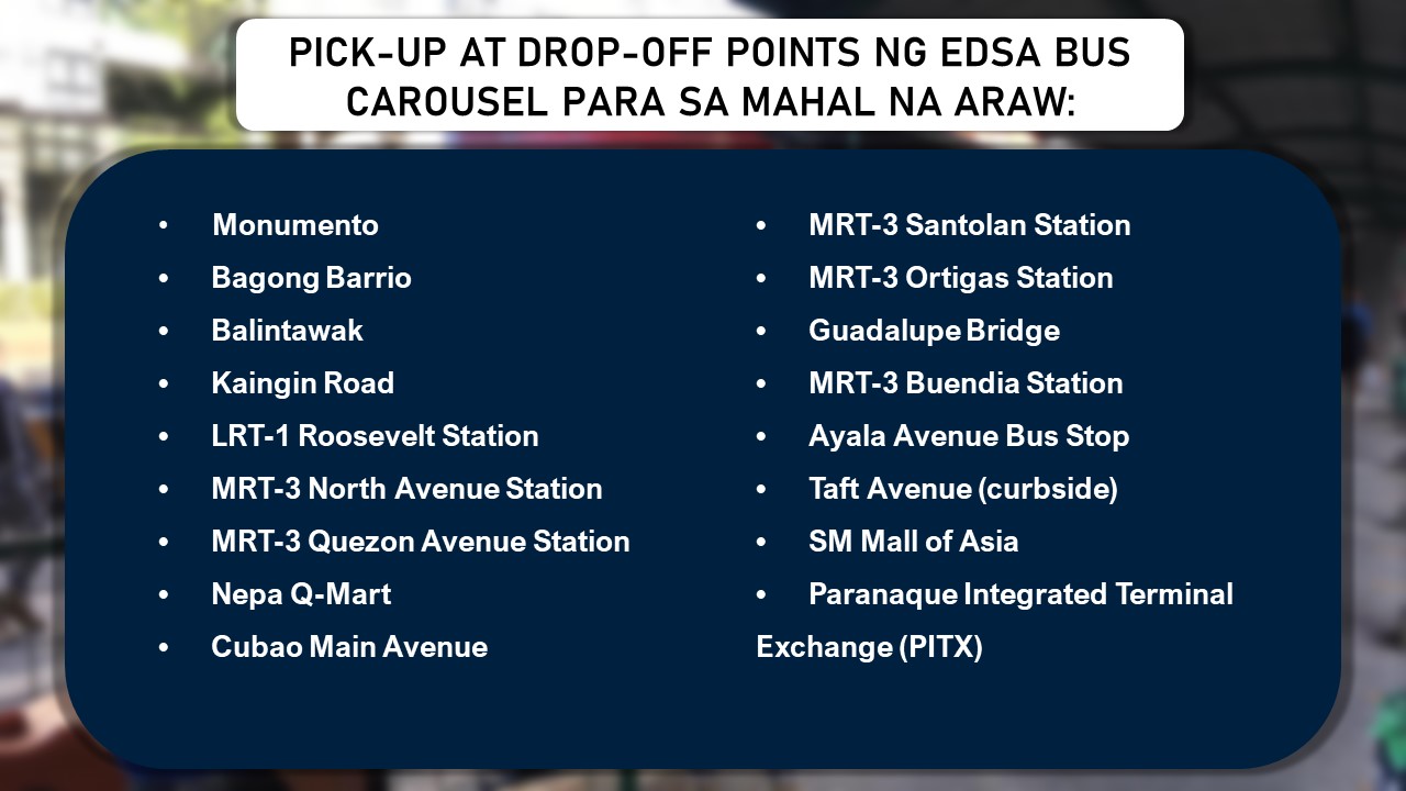 Pickup at dropoff points sa EDSA bus carousel, dadagdagan sa Holy