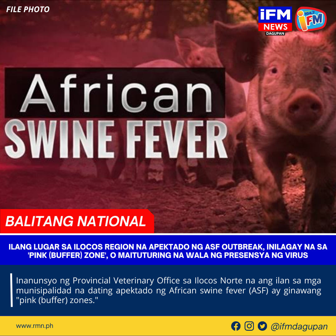 ILANG LUGAR SA ILOCOS REGION NA APEKTADO NG ASF OUTBREAK, INILAGAY NA SA 'PINK (BUFFER) ZONE', O