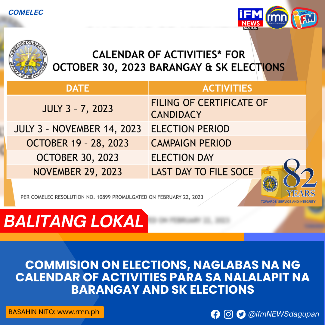 COMMISION ON ELECTIONS, NAGLABAS NA NG CALENDAR OF ACTIVITIES PARA SA ...