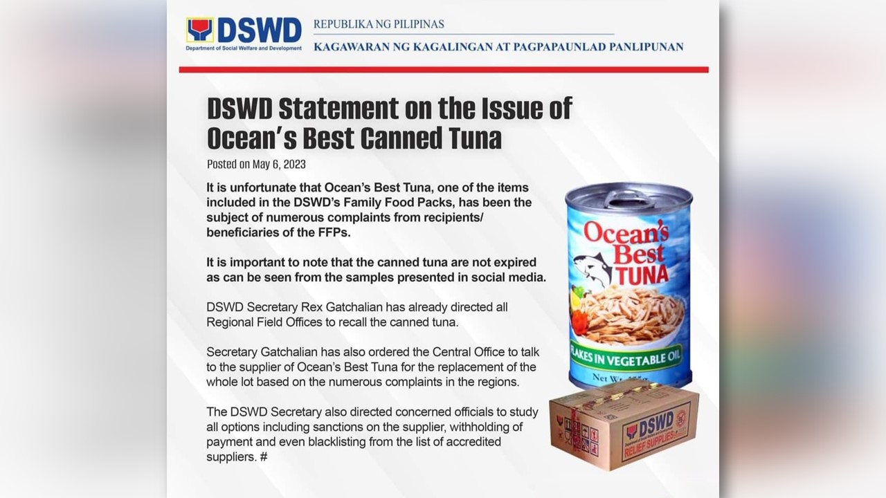 DSWD, isusumite sa FDA ang samples ng umano'y expired na canned para