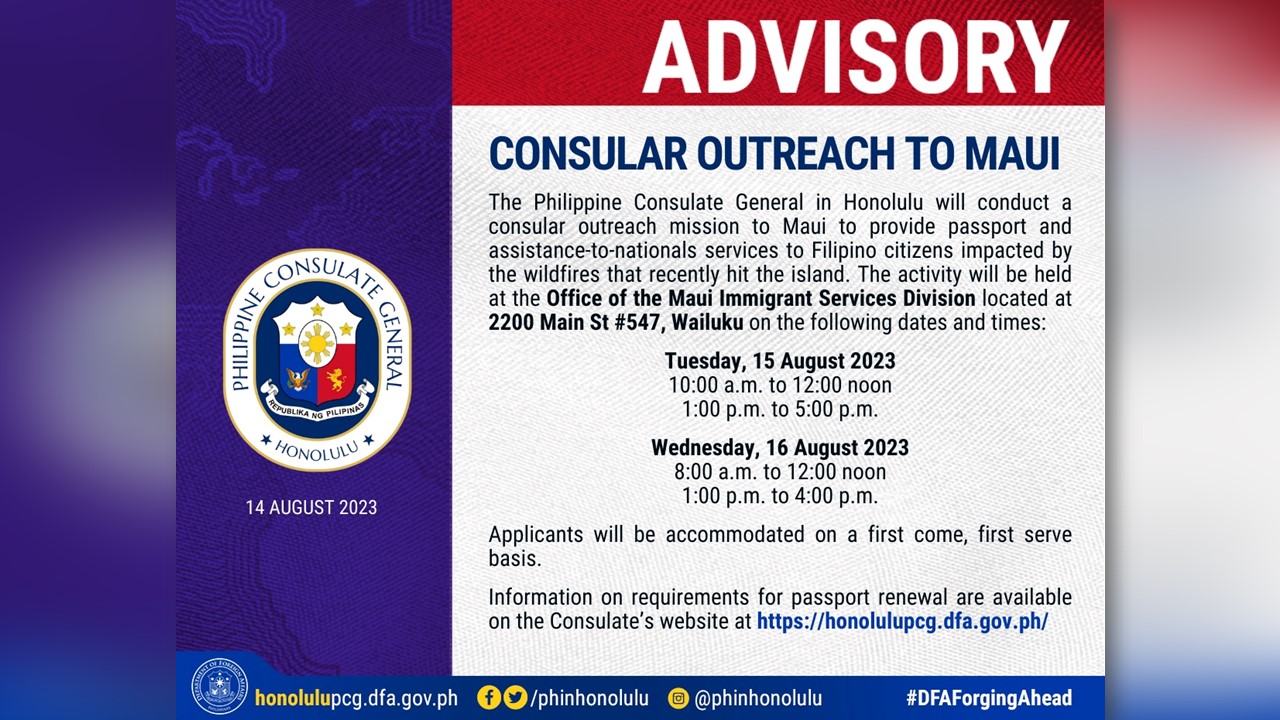 Philippine consulate, magsasagawa ng consular outreach mission sa mga